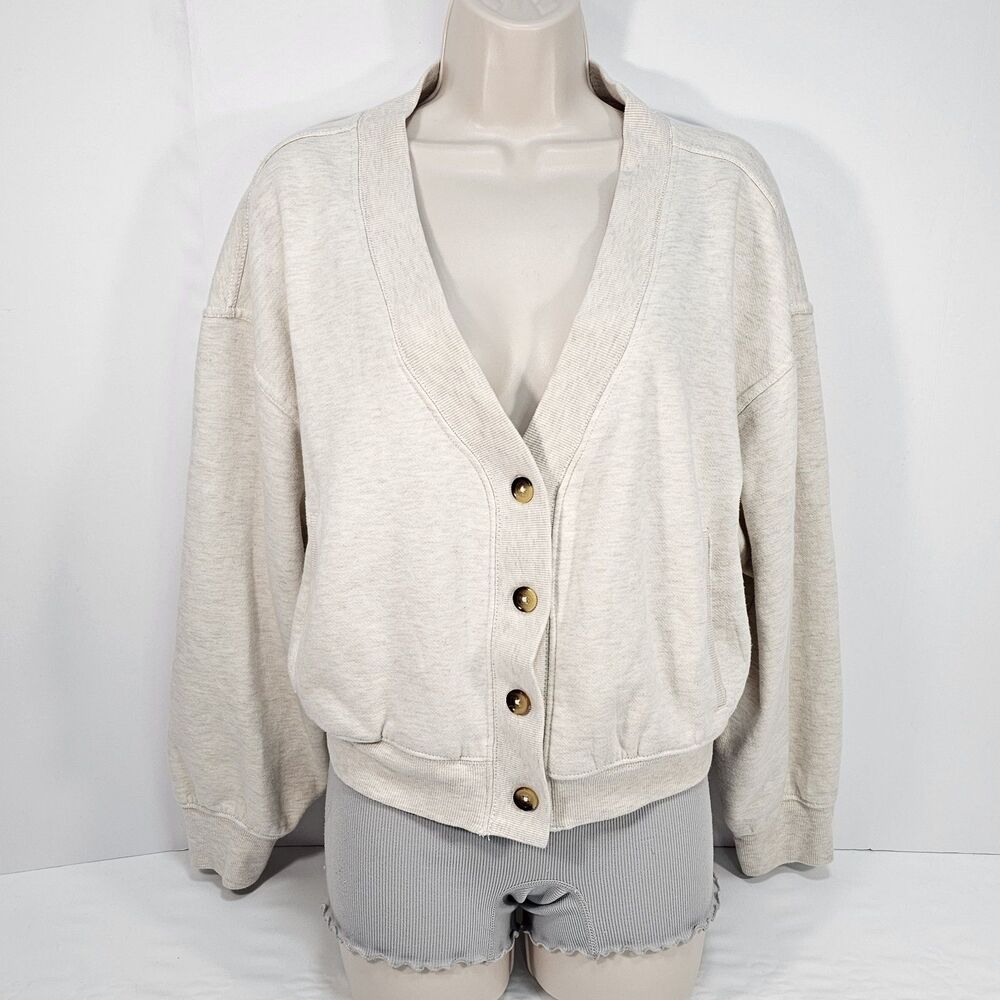 Daily Practice Anthropologie Modern Dancer Button Front Sweatshirt Oatmeal Sz M